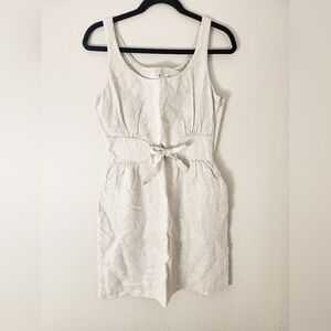 Banana Republic, Elegant Cream Linen Sleeveless Dress With Tie